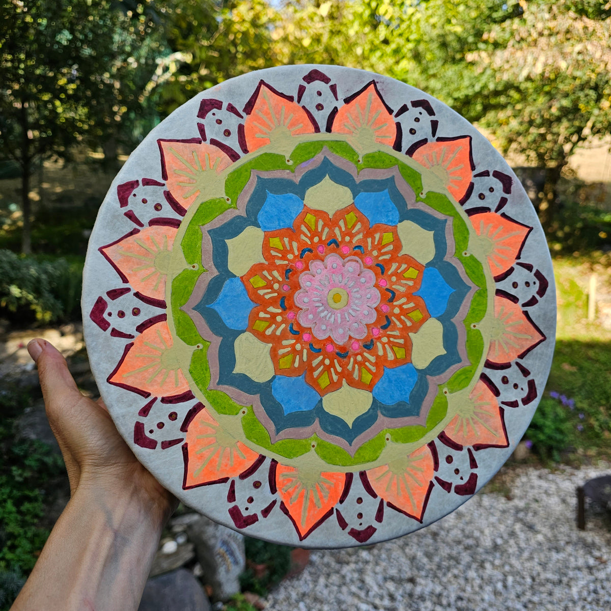 Vegane Buffalo Drum ø 30 cm mit Schlägel - Blumen Mandala | Schamanentrommel | Perkussion &amp; Trommel | Dunum.ch